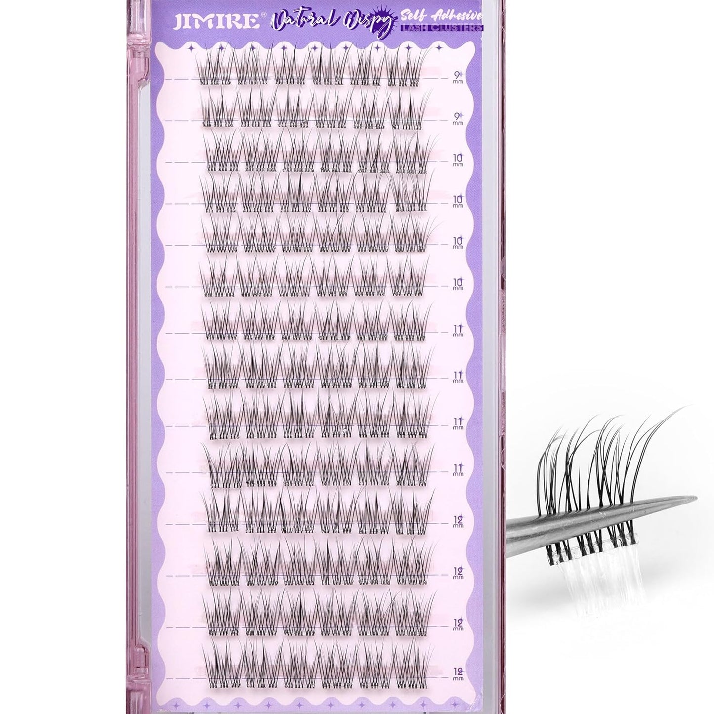 JIMIRE Self Adhesive Eyelashes Wispy Lash Clusters Natural Look 9-12MM Press on Lashes Self Adhesive Lash Clusters No Glue Needed Natural Pre Glued Lashes Clusters Reusable Invisible Band