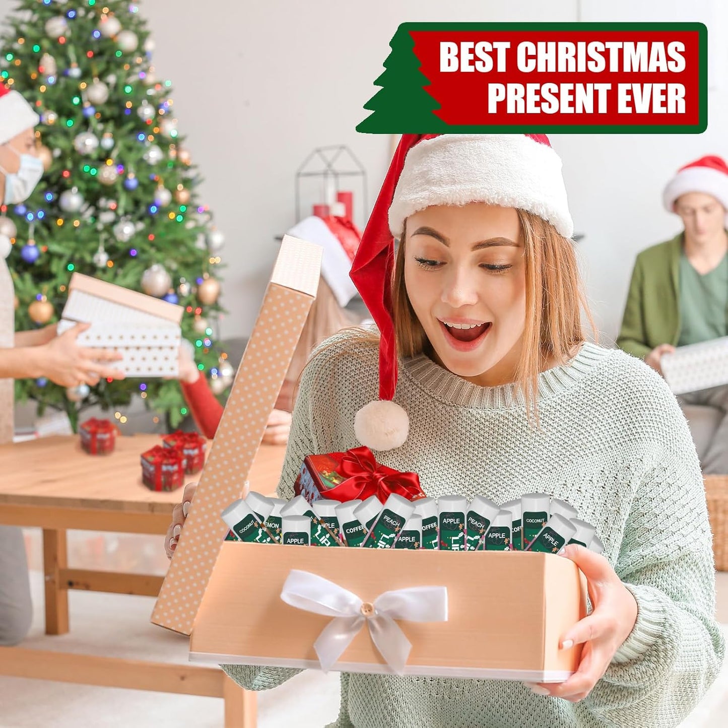 Yopela 19 Pack Christmas Natural Lip Balm Bulk with Vitamin E and Coconut Oil Lip Care Set - Moisturizing, Soothing, and Repairing Dry and Chapped Lips - 19 Flavors - Non-GMO