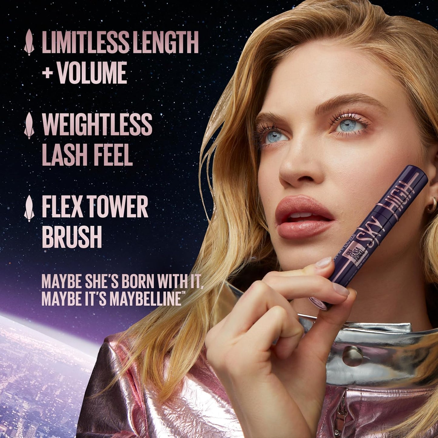 Maybelline Lash Sensational Sky High Washable Mascara, Volumizing, Lengthening, Defining, Curling, Multiplying, Buildable Mascara Make Up Formula, Plum Twilight, 1 Count
