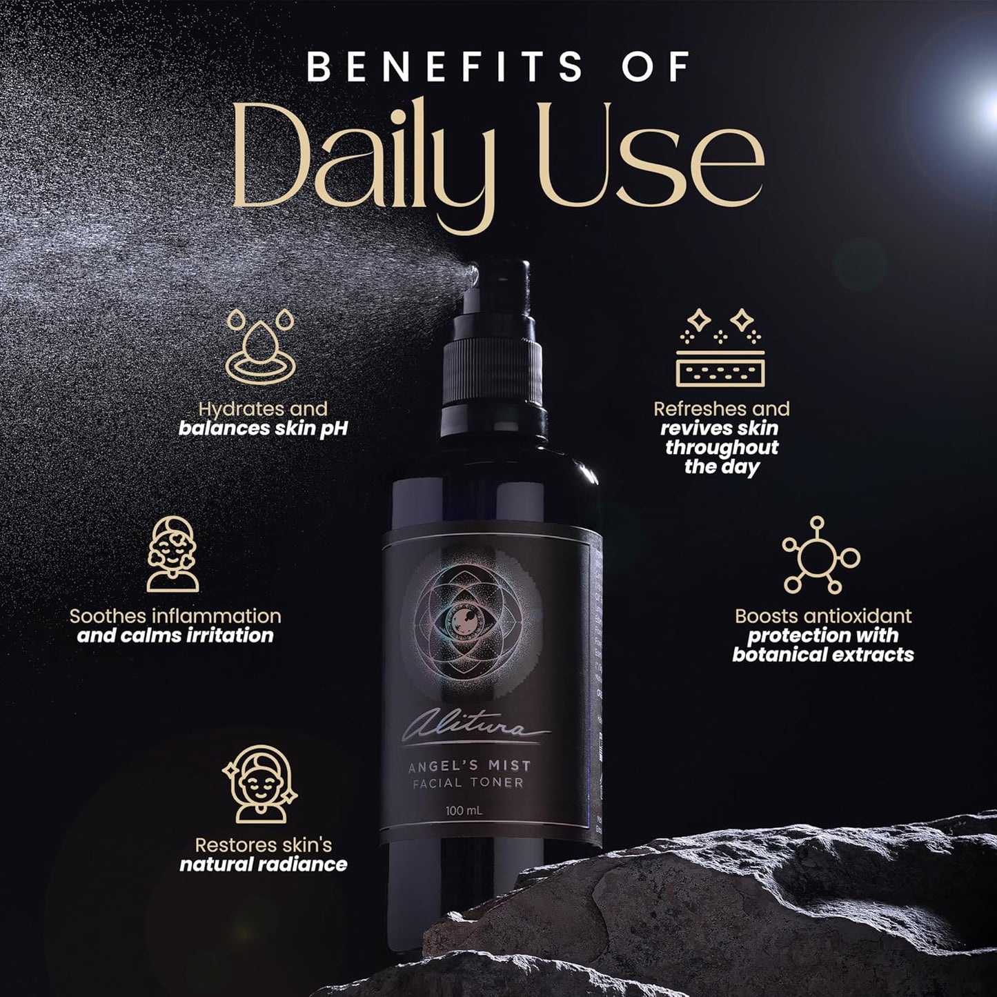 Alitura Angel's Mist Facial Toner – Hydrating & Revitalizing Face Spray with 97% Organic Ingredients – Refreshes, Tightens & Balances for All Skin Types – 100ml
